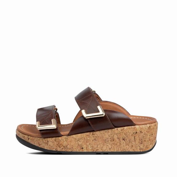 FitFlop Women's REMI Leather Slides - Chocolate/Brown (KXMPT-7250)
